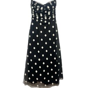 BCBG Maxazria Black White Polka Dot Strapless Maxi Dress Size 2